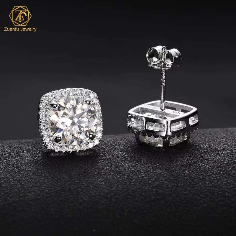 Dropshipping Square Shape 6.5mm 8mm Real Moissanite Earring Screw Back 1CT 2CT 925 Silver Ice Out Stud Earring for Women