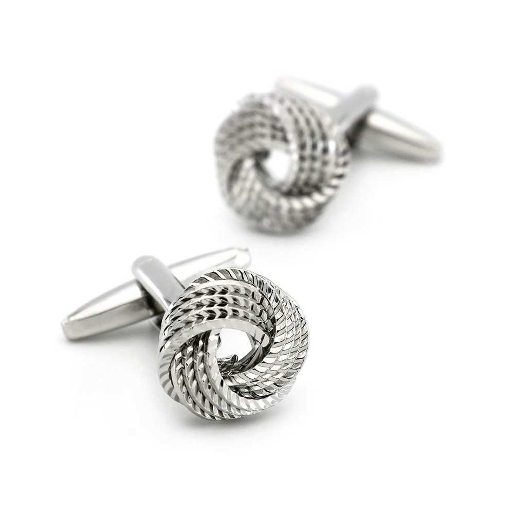 Hot selling mens cufflinks with metal knot design high-quality brass material silver cufflinks wholesale and retailT250412
