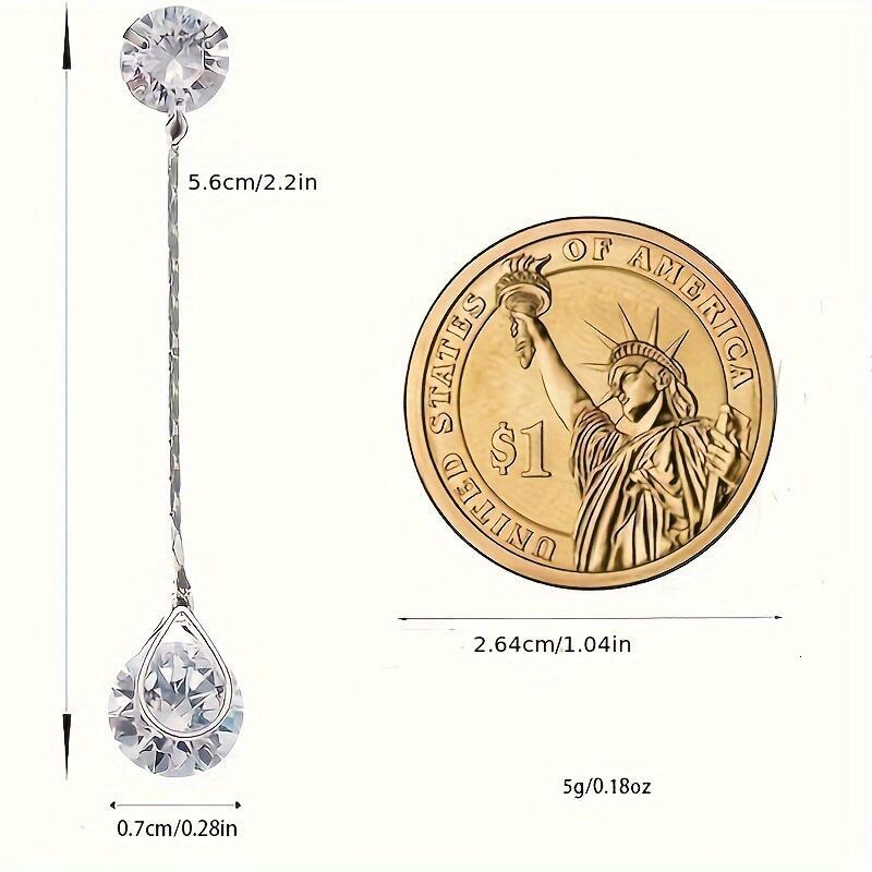 Crystal ear - Womens Sterg Sier Round Cubic Zirconia CZ Dia Rhie Long Chain Dangle Bridal Drop Earrings for Wedding Bride Bridesmaids