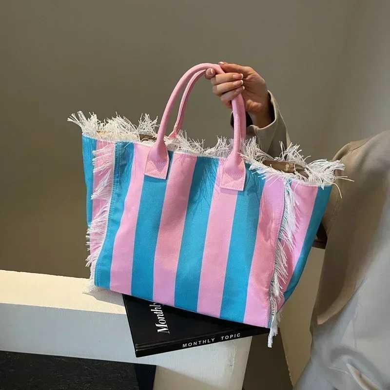 Korean Versi Colorful Collisi High Capacity Canvas Handbag 2025 Fi Pattern Casual Time Shoulder BagXJ250412