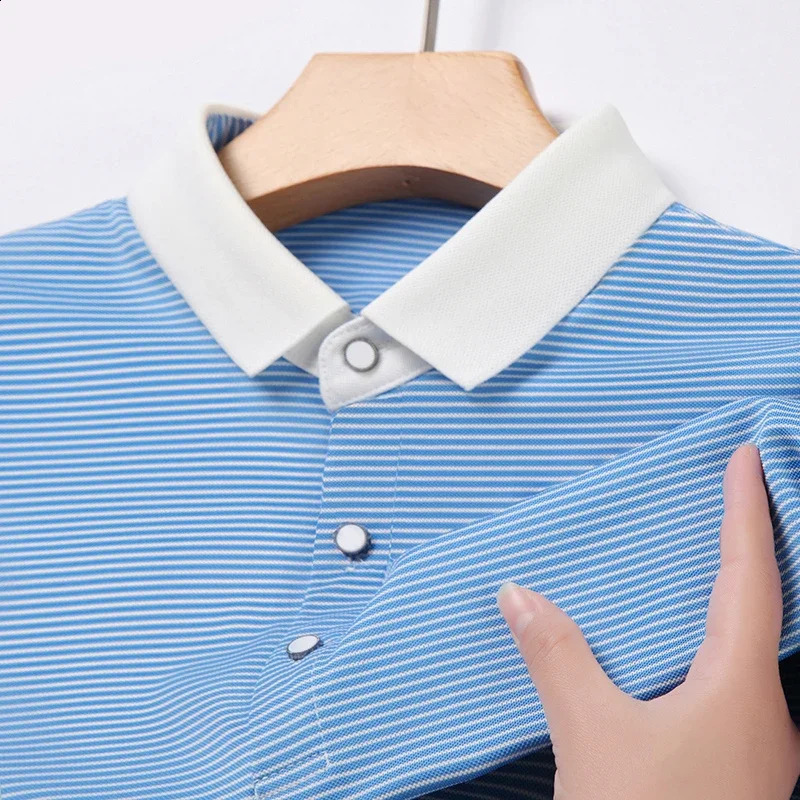mens striped cotton business casual short sleeved polo shirt fashionable short sleeved comfortable breathable top 250411