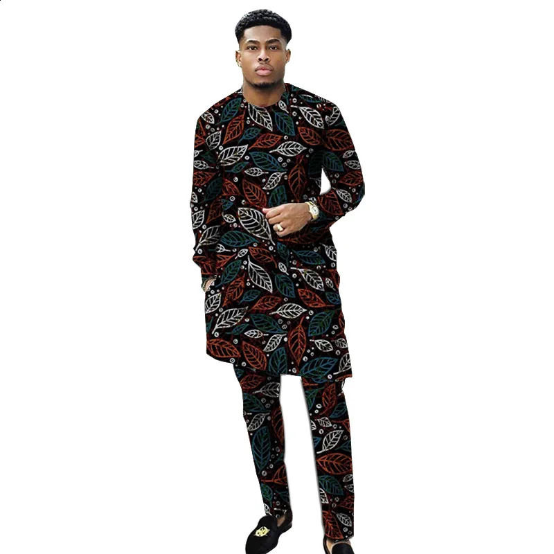 African clothing mens printed set with mens patches Ankara pants set custom wedding dress mens clothing 250411