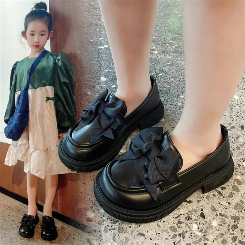 Girl British Style Black Leather Shoes Cute Bow Patent Leather Princess Shoes Childrens Shallow Mouth Dress Shoes 250411