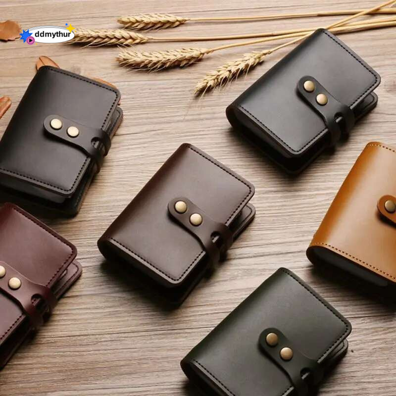 Men's Leather Bag Large Capacity Vintage Hasp Anti-theft Bank Credit Holder Case Translucent Business Card Wallet ddmythur