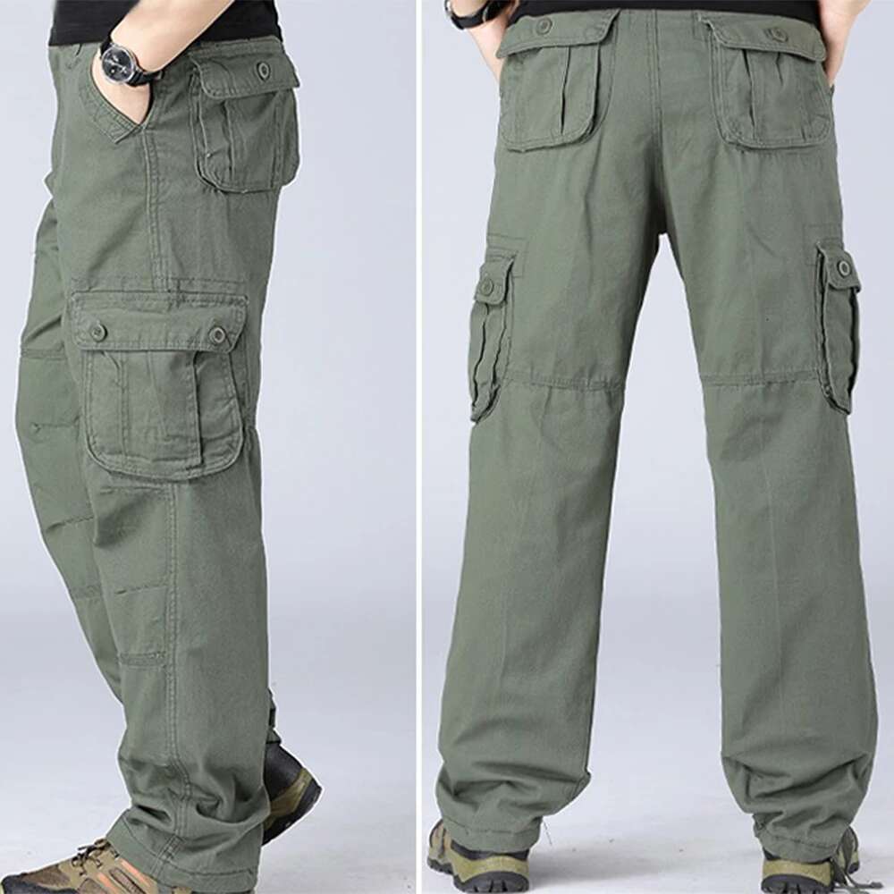 100% Cotton Tactical Cargo Men Multiple Pockets Solid Color Overalls Work Trousers Outdoor Hiking Climbing Pants Big Size