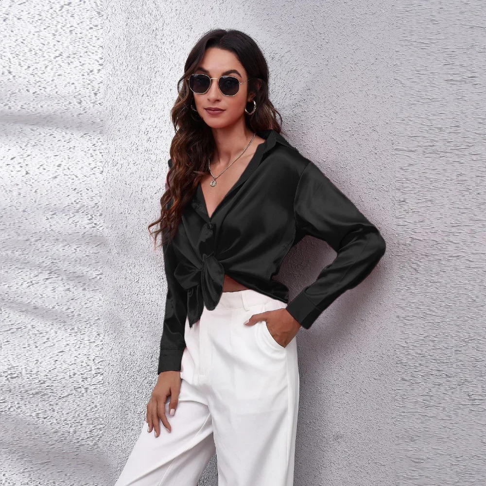 Satin Blouse Shirt Silk Tops Elegant Long Sleeve Loose Womens Blouses Camisas De Mujer Spring Autumn Streetwear Women Clothes 250411