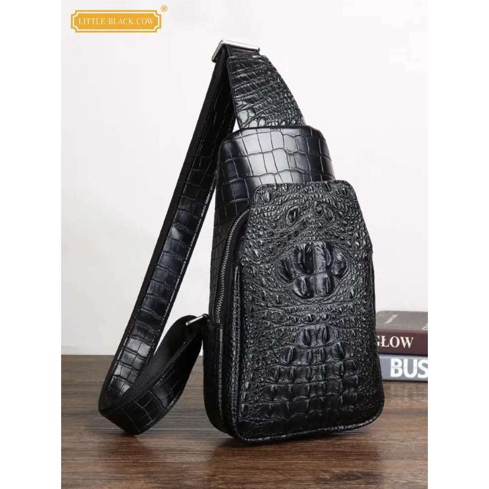 Quality Mens Crocodile Skin Genuine Leather Fashion Designer Casual Chest High Street Single Shoulder Crossbody Bag