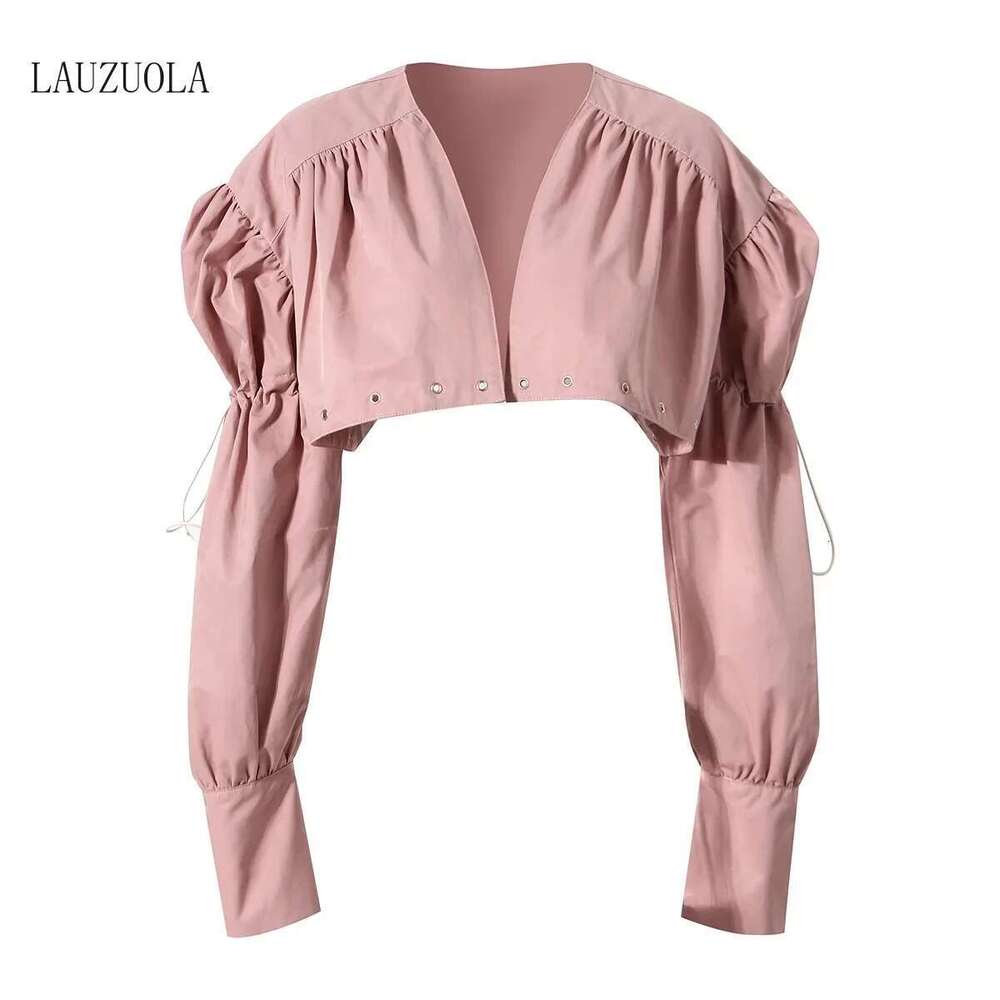 Two Piece Women Drawstring Cropped Jacket And PU Faux Leather Sleeveless Vest Matching Sets 2024 Autumn Winter Fashion Outerwear