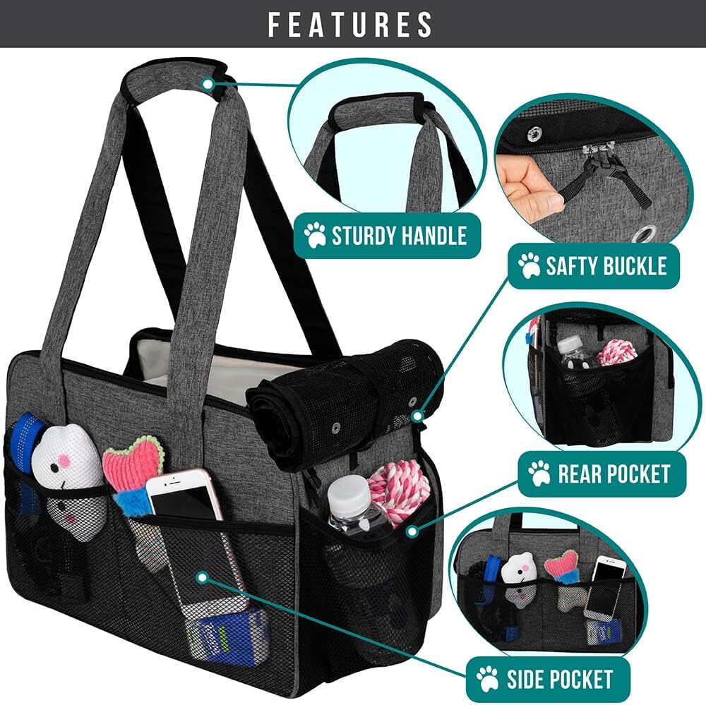 PetAmi Small Dog Wallet Strap, Soft Edge Pet Tote Bag with Pocket, Portable Kitten Travel Tote, Airline Approved Breathable Mesh, Fecal Bag Dispenser,