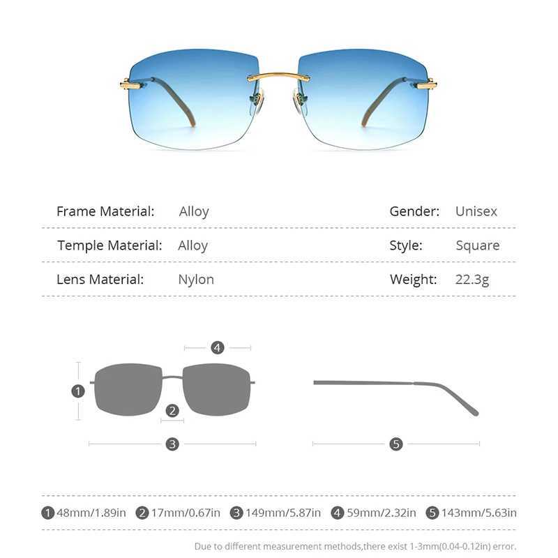 HEPIDEM Alloy Sunglasses Women Luxury Famous Brand Design Square Rimless Frameless Diamonds Sun Glasses for MenC250411