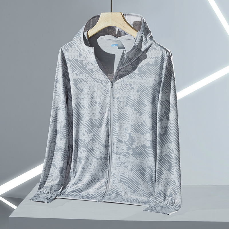 Upf50 Outdoor Sunscreen Clothing Summer Camo Sunscreen Clothing Mens Coat Hooded Long Sleeve Thin Breathable Skin Clothing