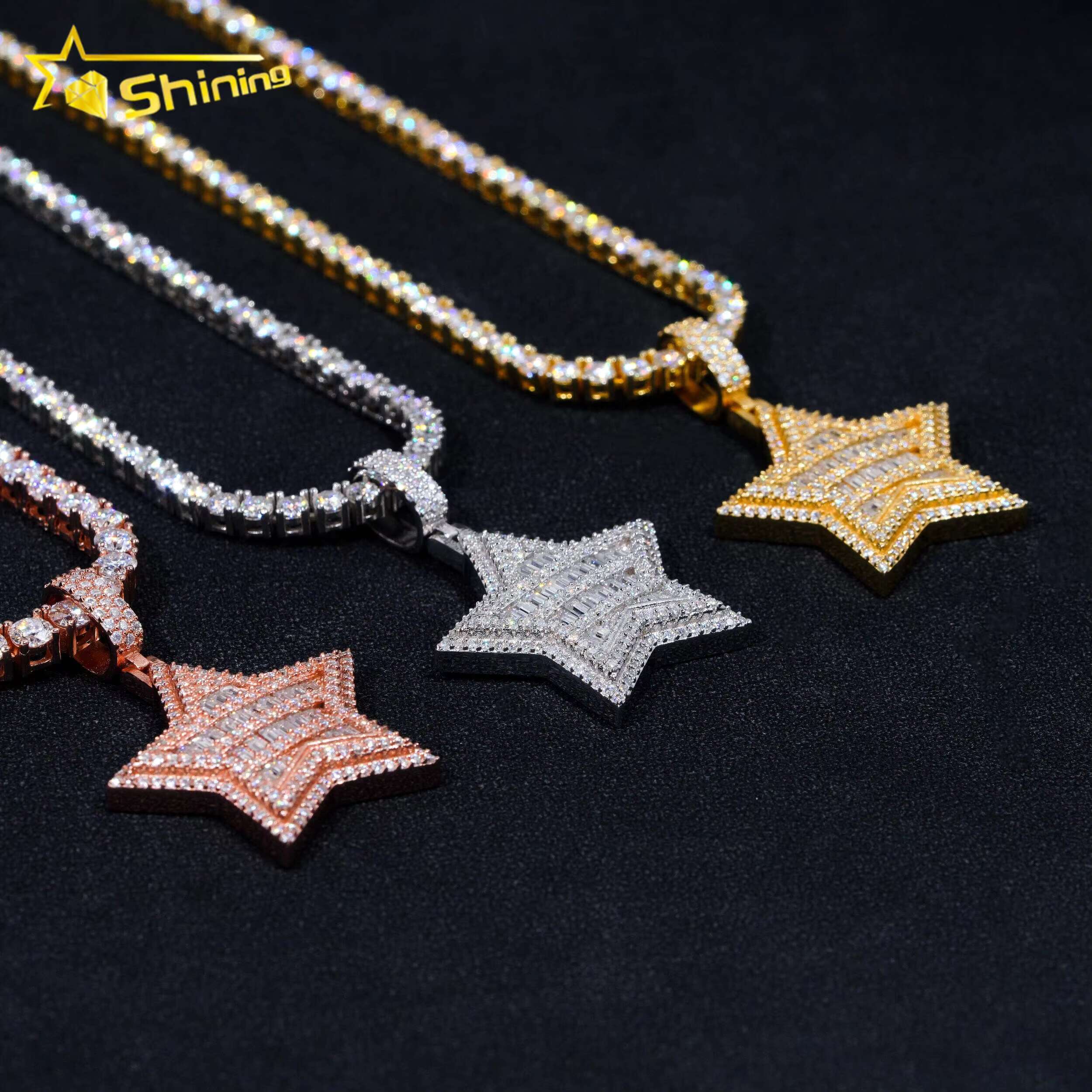 RTS GRA Hip Hop Jewelry 925 Sterling Silver Gold Plated Star Shape Iced Out VVS Moissanite Pendant