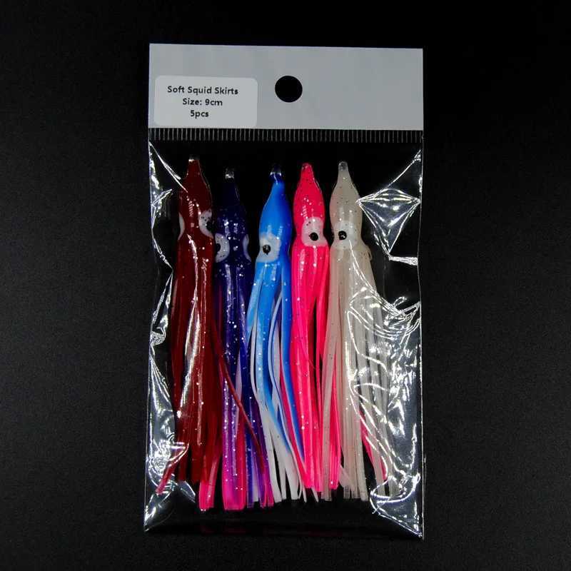 Bimoo 2bags=10pcs 9cm Soft Squid Skirts Orange Red Blue Luminous Plastic Octopus Skirt Saltwater Fishing Lures Baits Z250411