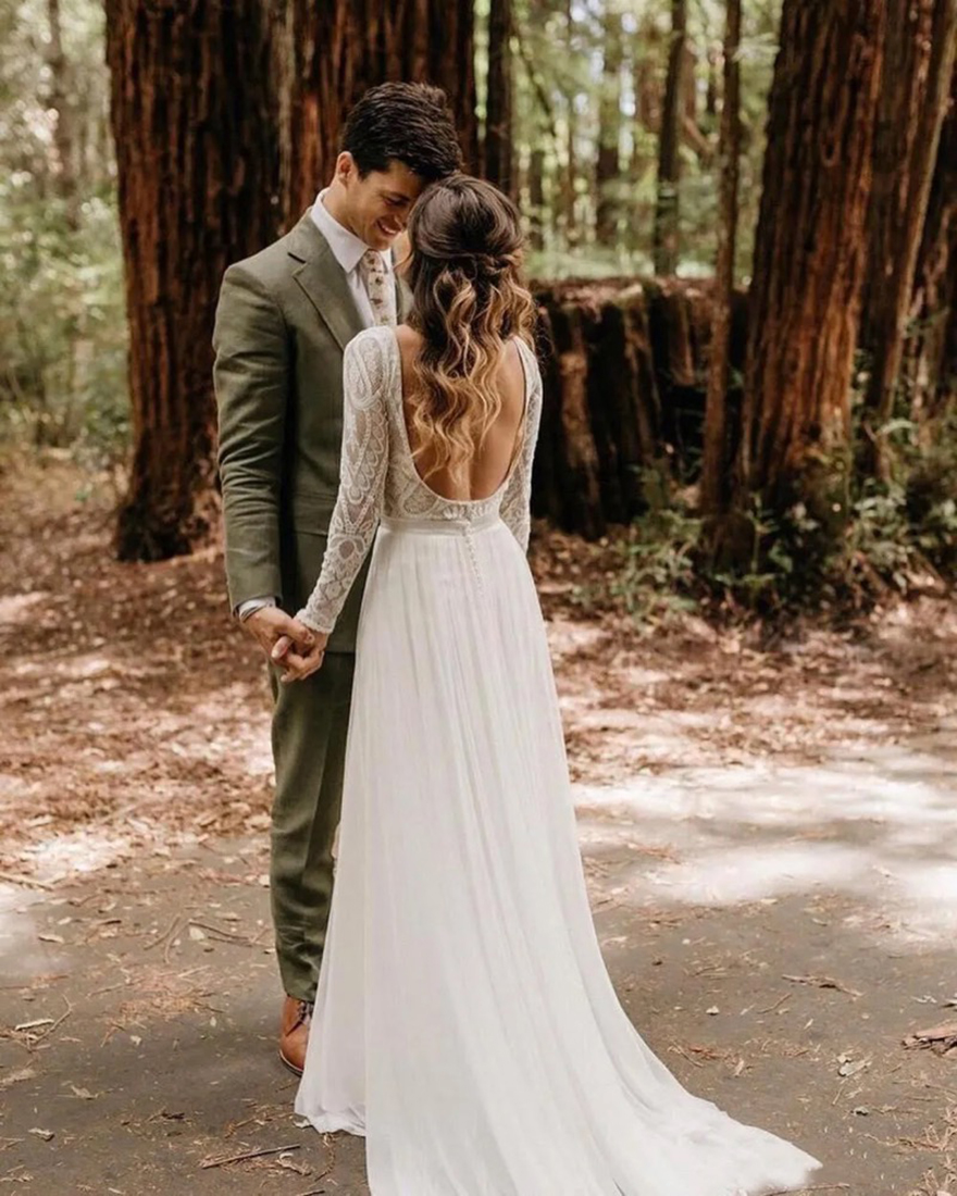 Beach Bohemian Wedding Dresses Sexy Backless Long Sleeve Country Boho Bridal Gowns 2025 Custom Made Wedding Dress
