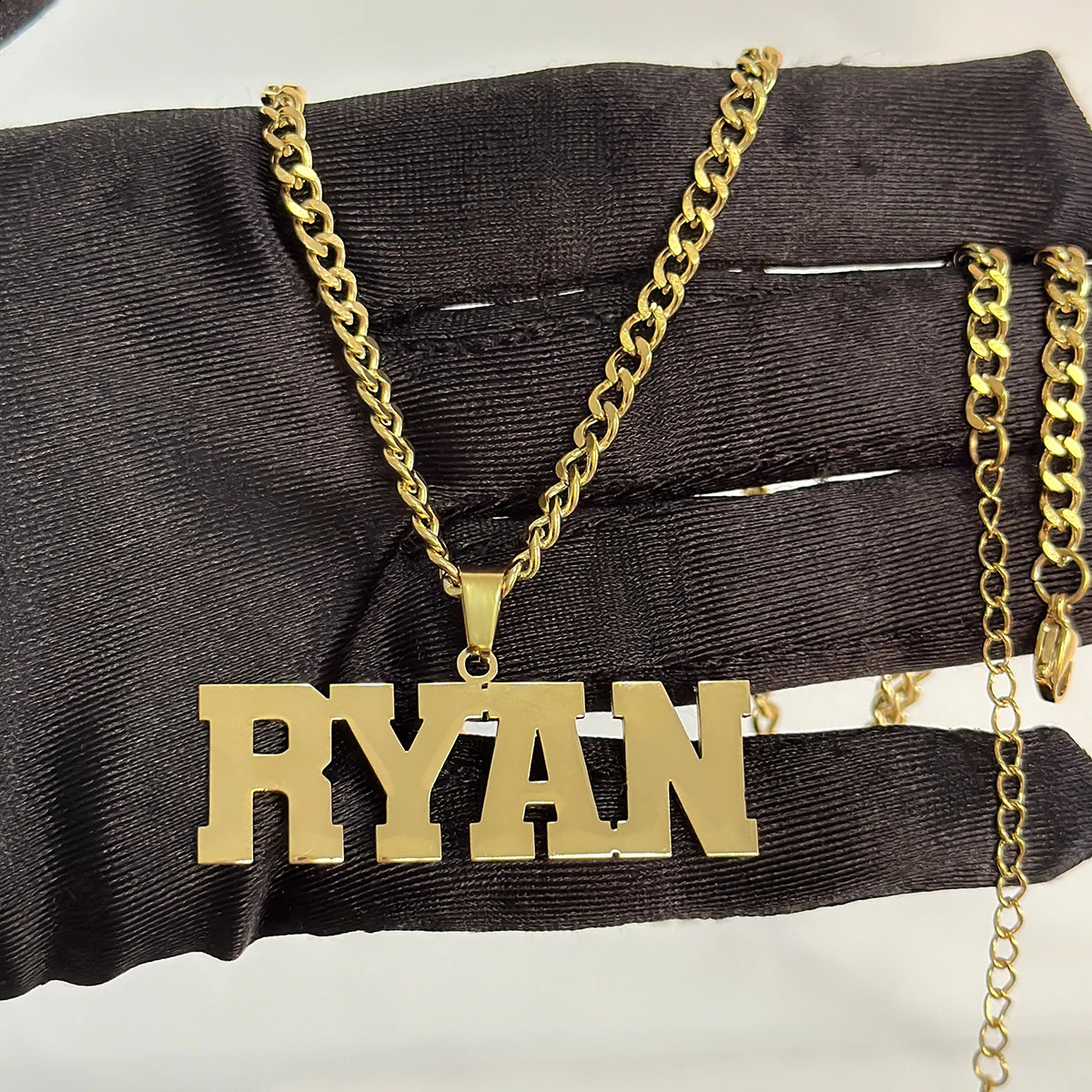 Original stainless steel name set jewelry customization 18k thick Cuban pendant necklace carved bracelet childrens 250410