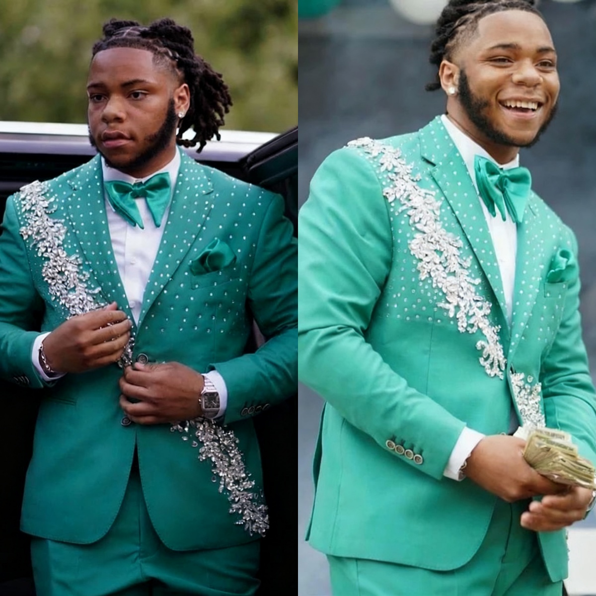 Vintage Men's Jacket Crystal Beading Blazer Two Pieces Set Notched Lapel Two Button Groom Coat Evening Prom Party Customized Jacket Pants Plus Si