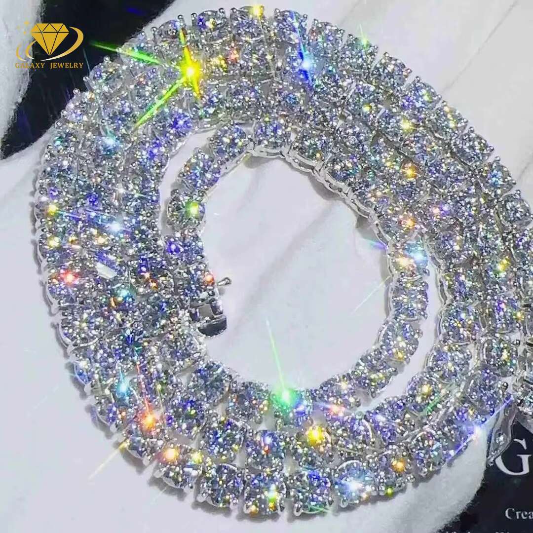 Hip Hop Fine Jewelry White Gold 925 Sterling Silver VVS Moissanite Diamond Cluster Tennis Chain Bracelet Necklace With GRA