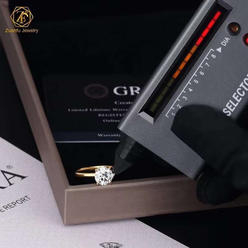 Wholesale Price S925 4 Prong Wedding Ring Yellow Gold Plated 925 Sterling Silver 2CT 8MM Round Moissanite Solitaire Ring