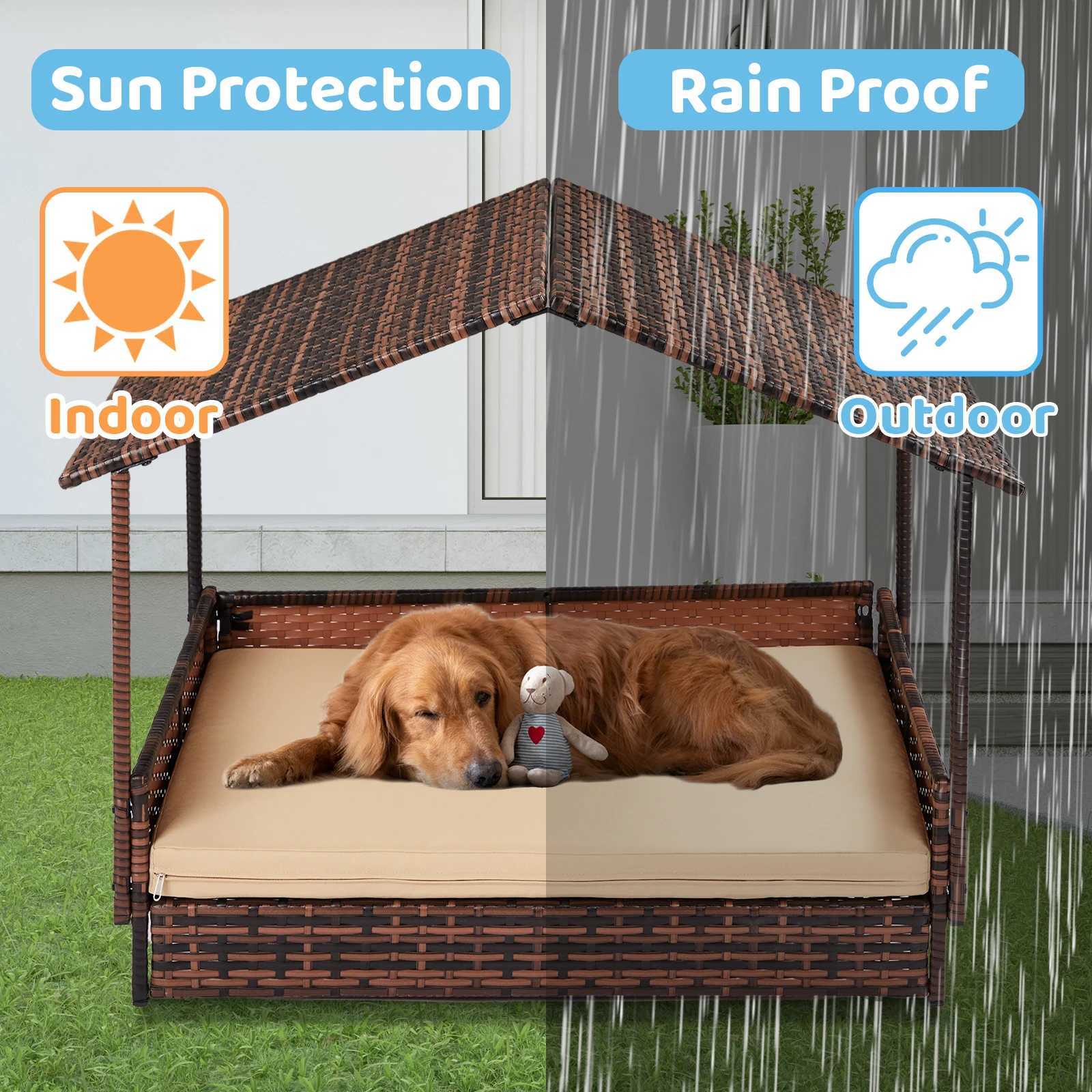 Dog house elevator with roof and washable mat cover Rattan dog bed indoor and outdoor pet house X250412