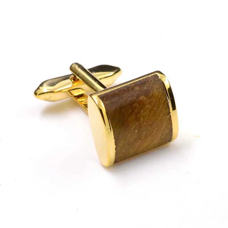 New Tiger Eye Stone Yellow Cufflinks Mens Business Party Shirt with Metal Button Cufflinks Friends Birthday GiftT250412