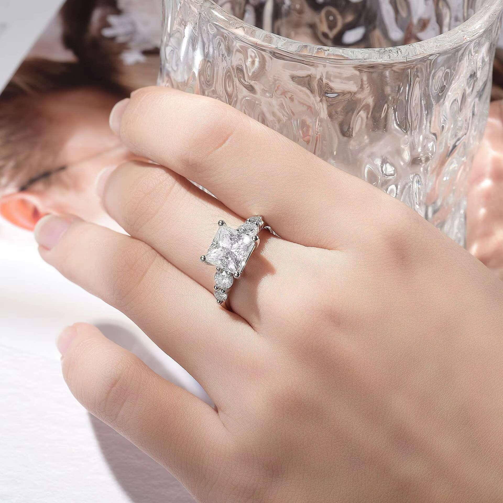 High Quality 3ct Moissanite Engagement Ring 925 Sterling Silver Gra Moissanite Ring Wholesale