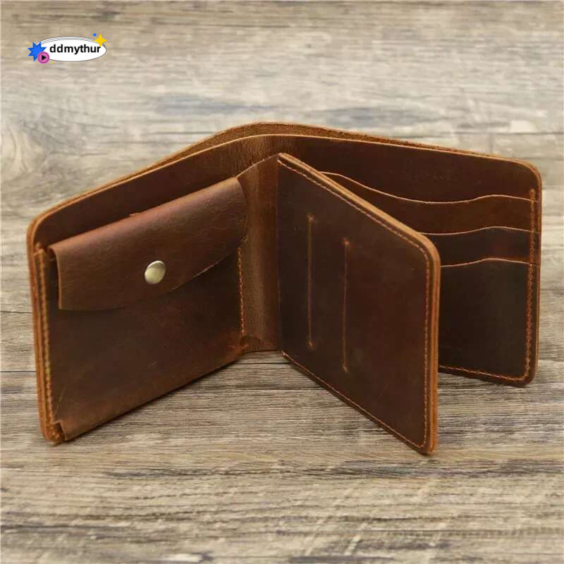 Personalized Best Genuine Mens with Coin Pocket Minimalist Engraved Bi Fold Pure Leather Wallet for Men ddmythur