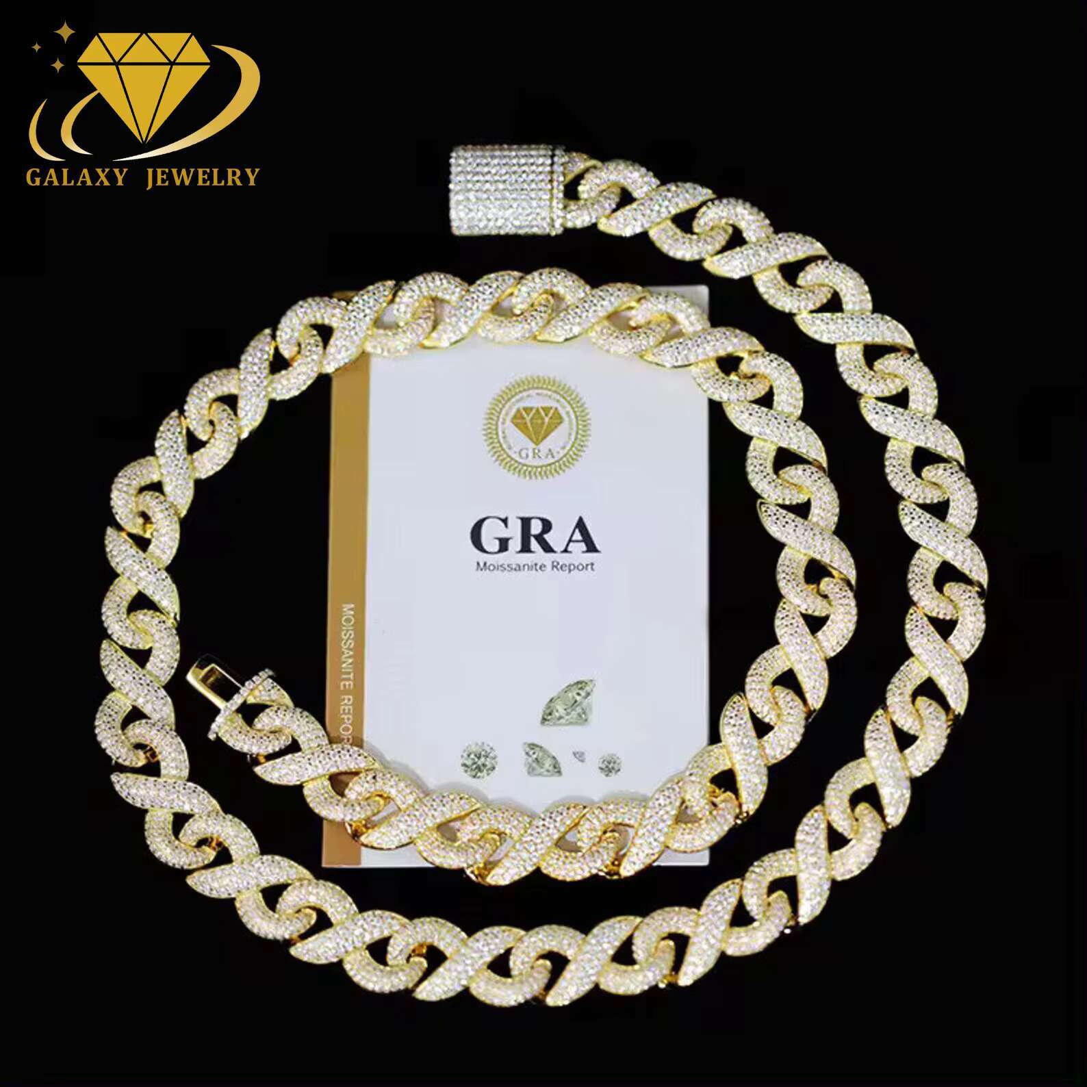 Hot Sale Fashion 13mm Moissanite Diamond Necklace Solid 925 Silver Infinity Iced Out Cuban Link Chain Necklace for Men