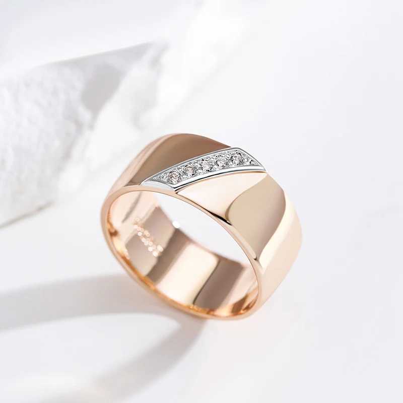 Kinel Luxury Natural Zircon 9mm Wide Womens Ring 585 Rose Gold Silver Mixed Design Daily Bridal Wedding JewelryXJ250412