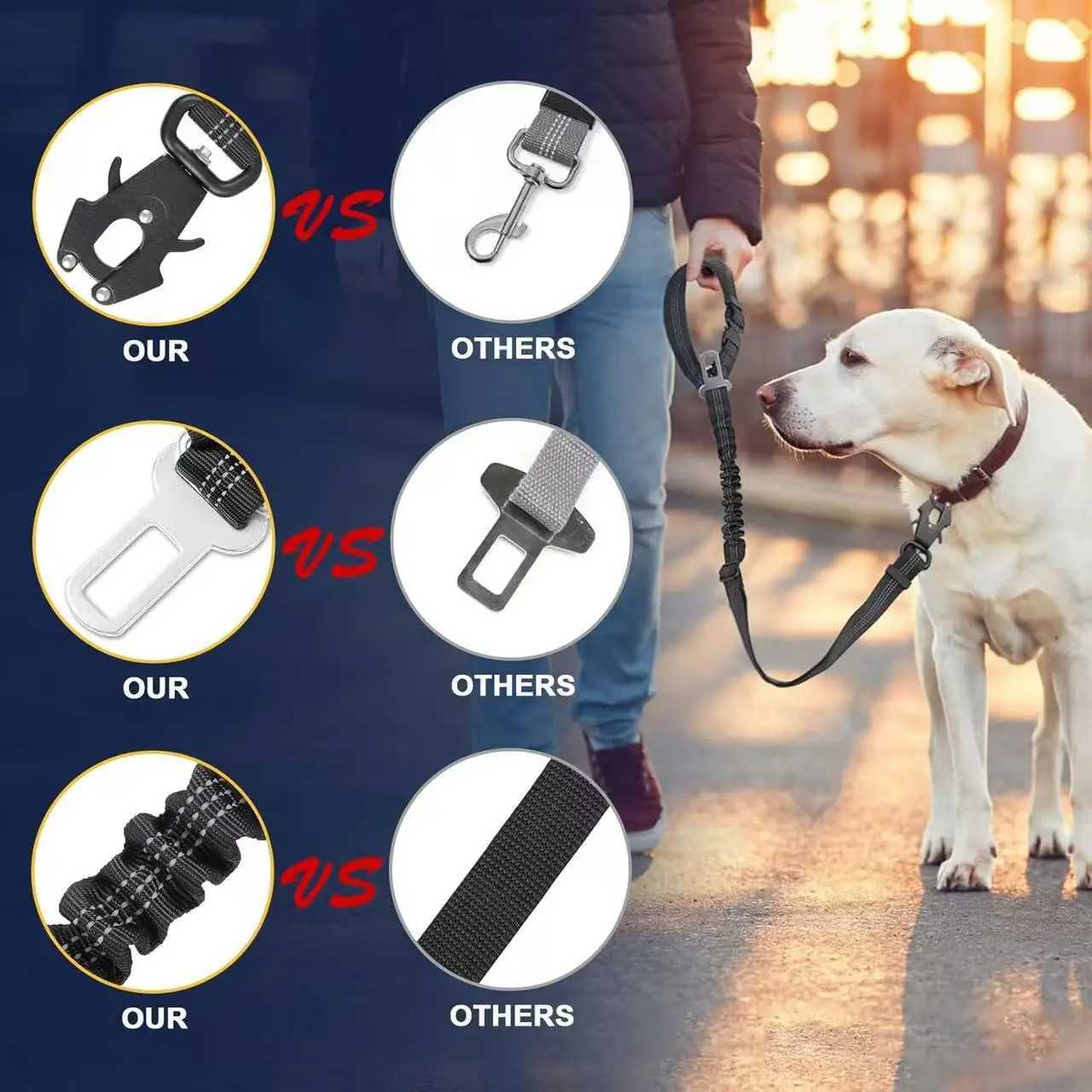 Dog seat belt for cars 3-in-1 extendable restraint dog car belt adjustable seat dog safety belt heavy-duty Du Y250412