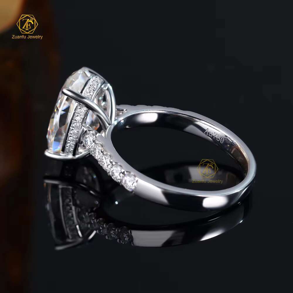 Custom 18K Solid White Gold 8x12mm 4ct Crushed Iced Oval Cut VVS D Moissanite Lab Moissanite Diamond Wedding Engagement Ring