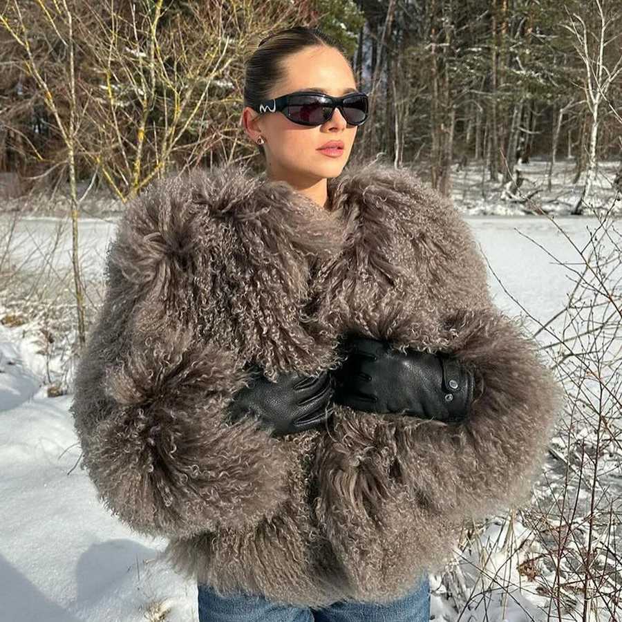 Winter Jackets Sheepskin Coat Women Leather-like fur coat - short style, teddy-style curly fur coat, long fur collar, long coat L260113