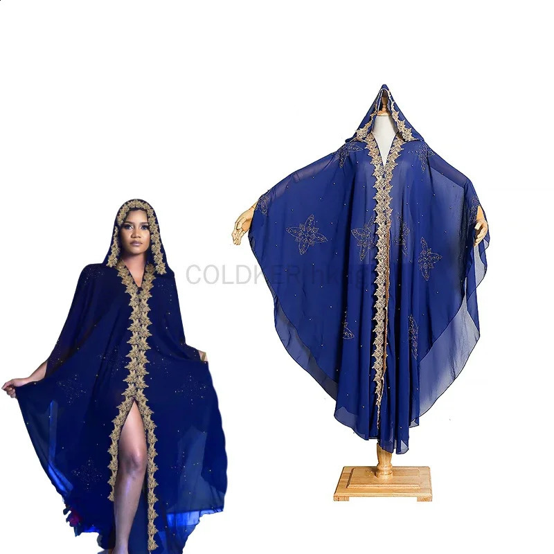Dubai Abaya Womens Wear Muslim Chiffon Maxi Kaftan Dress African Evening Kimono Robe Islamic Clothing Beads y 250411