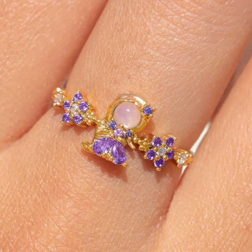 New cute colored zircon printed ring suitable for womens fashion retro heart-shaped zircon animal adjustable ring jewelry giftXJ250412