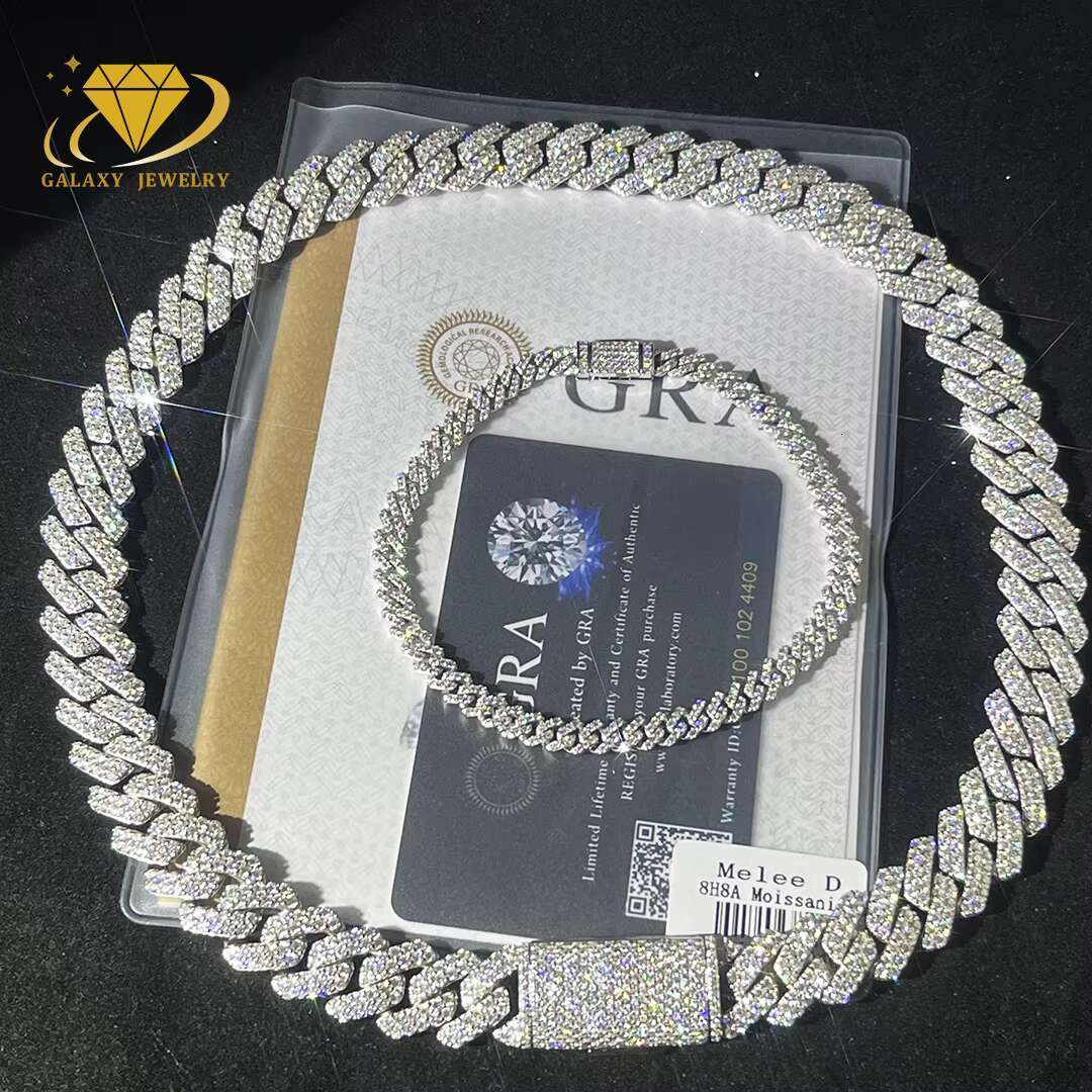 Hot Selling Pass Diamond Tester 925 Silver Moissanite 12mm Cuban Link Two Rows Iced Out 6mm Hip Hop Diamond Cuban Chain
