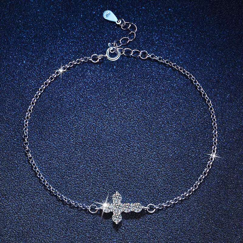 Wholesale Adjustable Chain Gift 925 Sterling Silver Cross Bracelet Certified 3mm D Color Moissanite Bracelet for Women