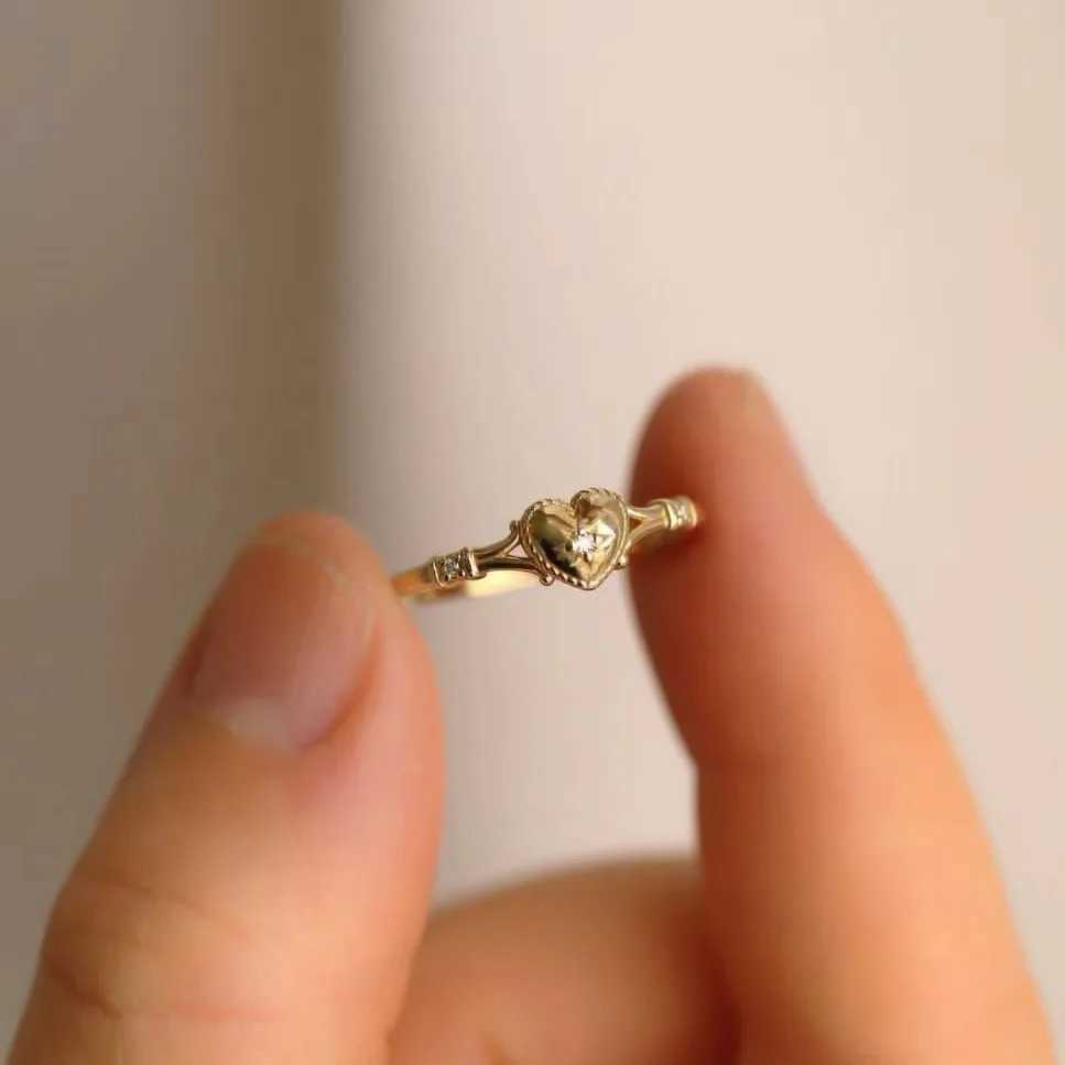 Hot selling gold-plated stainless steel ring womens heart-shaped ring jewelry accessories wholesale size 6-11XJ250412