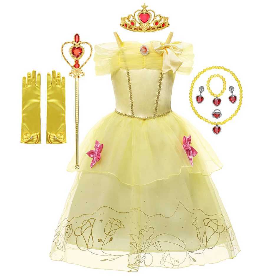 Disney Girl Bell Princess Dress Children Bell Aurora Snow White Role Playing Costume Carnival Halloween CostumeXJ250411