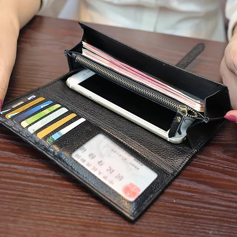 womens wallet high-quality genuine leather leopard black clutch wallet trend fashion long card holder 250411