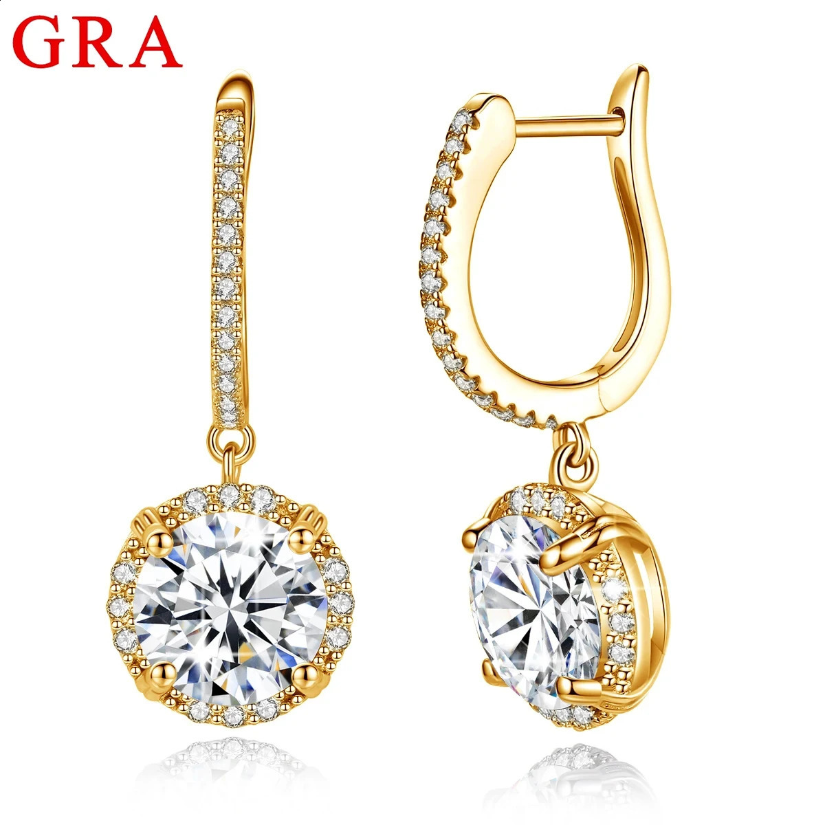 8MM Round Cut Drop Earrings Gold D Color VVS1 Wedding Jewelry With Certificate Trendy Earings 250411