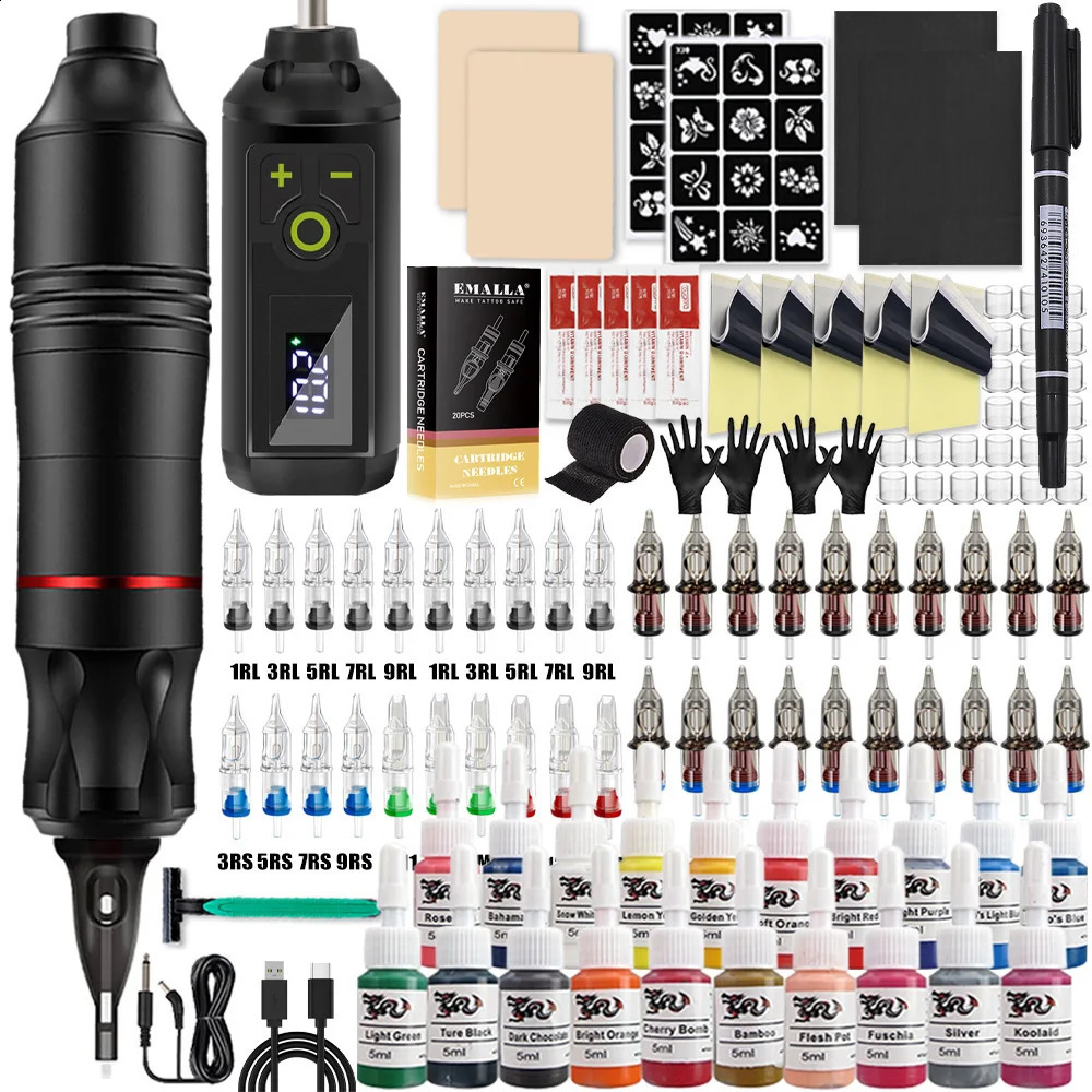 Wireless Tattoo Kit Rotating Tattoo Machine Complete Tattoo Ink Cartridge Needle Tattoo Beginner Permanent Makeup Tool 250407
