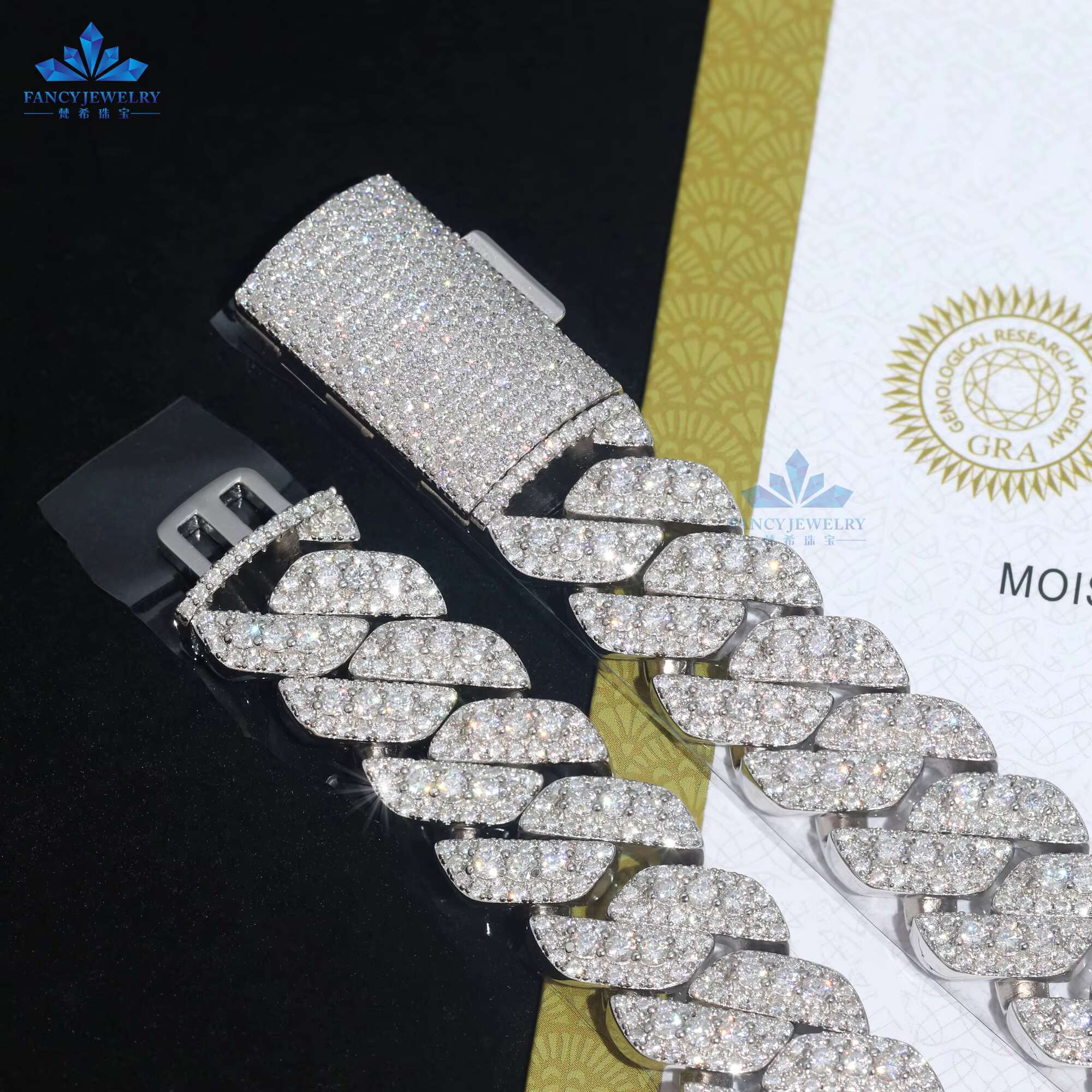 Pass Tester 18mm Width 3 Rows Miami Cuban Necklace 7-24 Inches D VVS Melee Round Moissanite Diamond 925S Hip Hop Link Chain