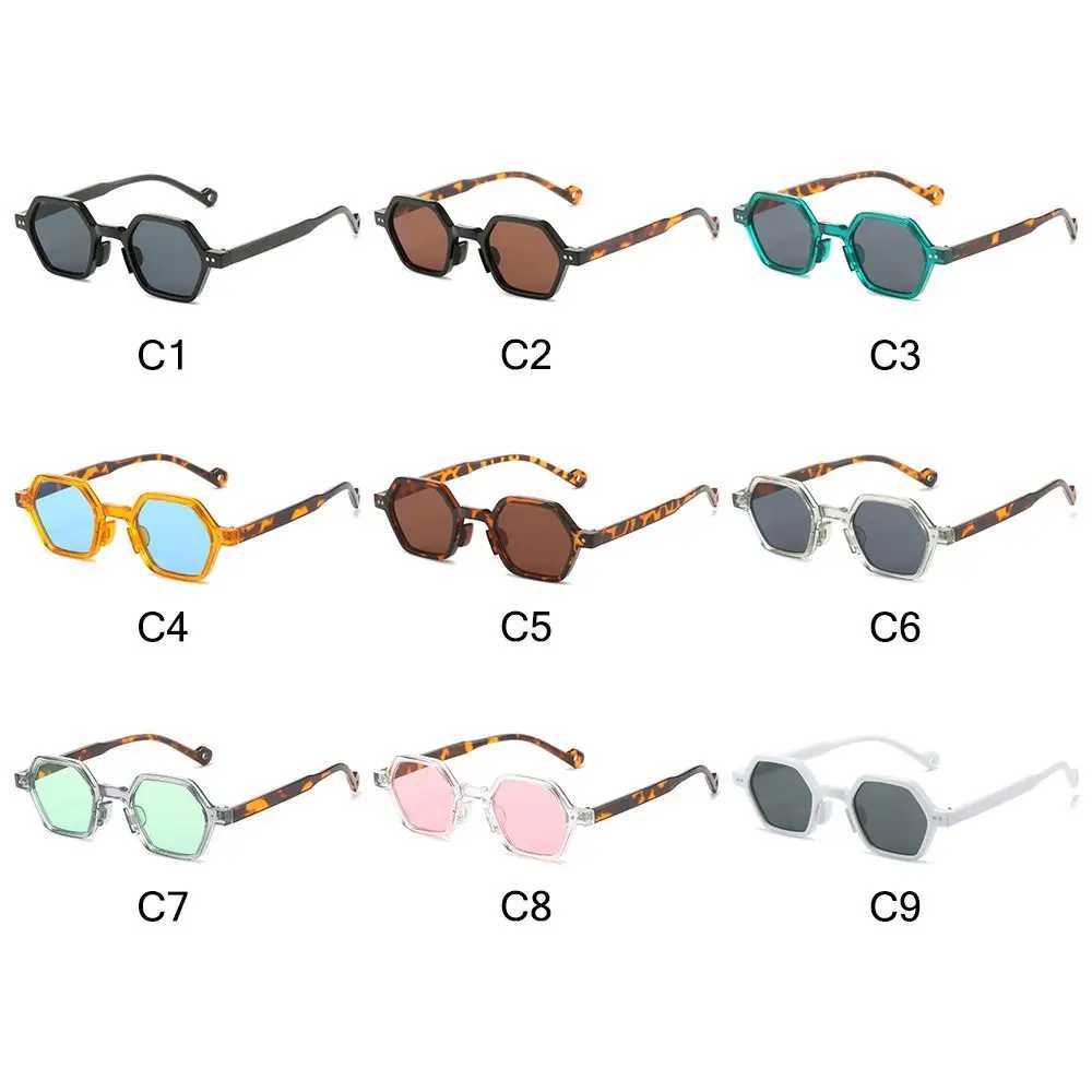 Retro Polygon Square Sunglasses Vintage Y2K Hexagon Shades Clear Ocean Lens Rivets Sun Glasses Trendy UV400 Glasses for UnisexC250411