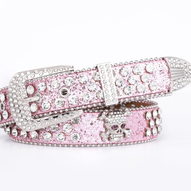 Button head three piece set rhie inlaid belt, versatile decoration for women, skull head, personalized with dia sequins