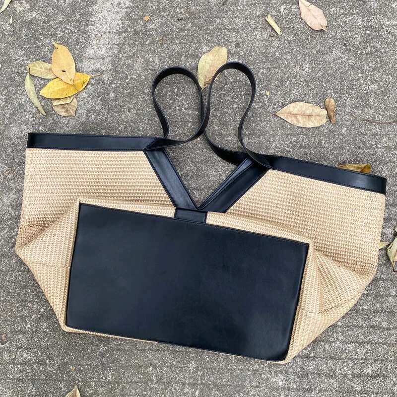 Oversize Straw Beach Tote Bags For Women Designer Handbags Purses 2025 New In Grass With PU Top Handle Underarm Shoulder