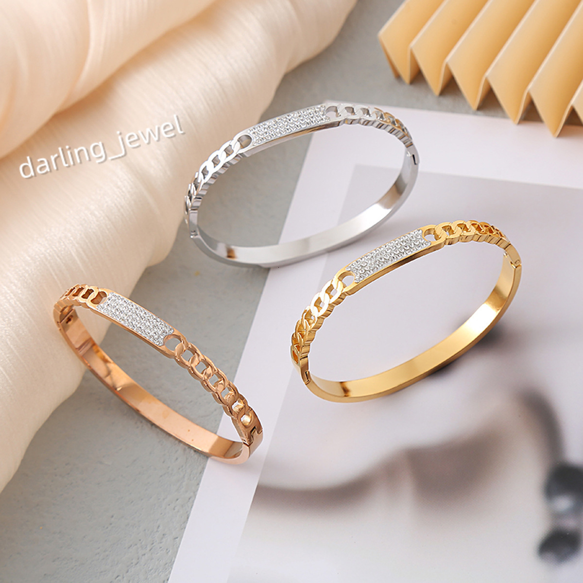 New Design Diamond Watch Bangle Bracelet Stainless Steel Silver Gold Shape Moissanite Bangle Bracelet