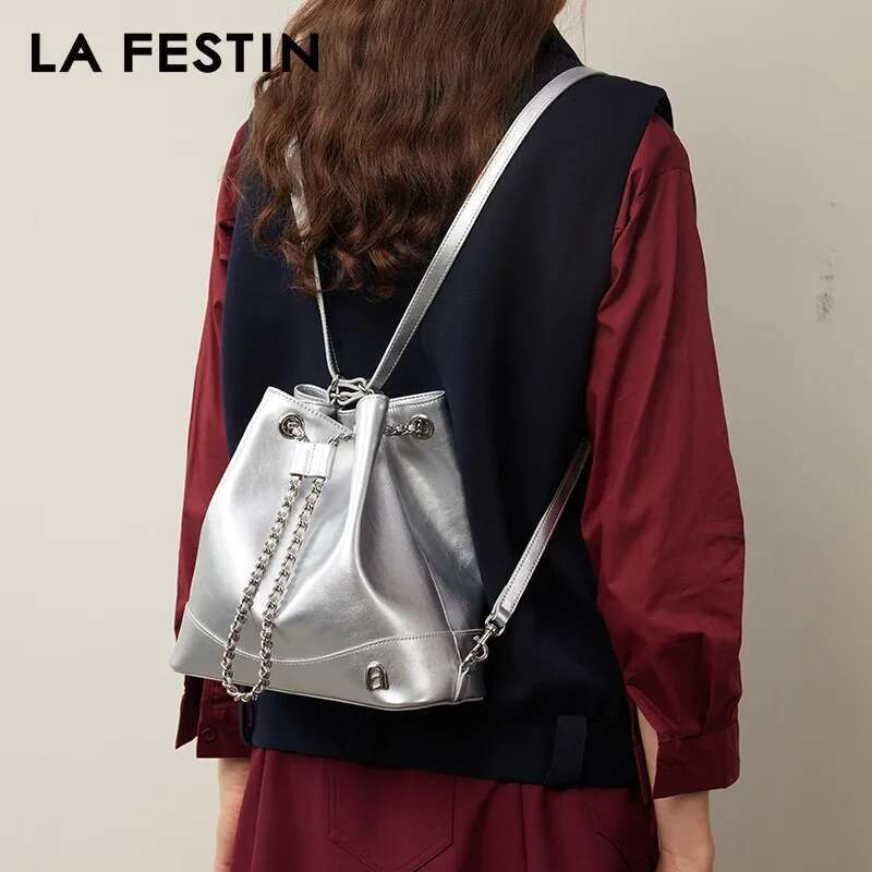 LA FESTIN Original 2024 New Versatile Backpack For Women Y2k Large Capacity Chain Girl School Travel Book Bag