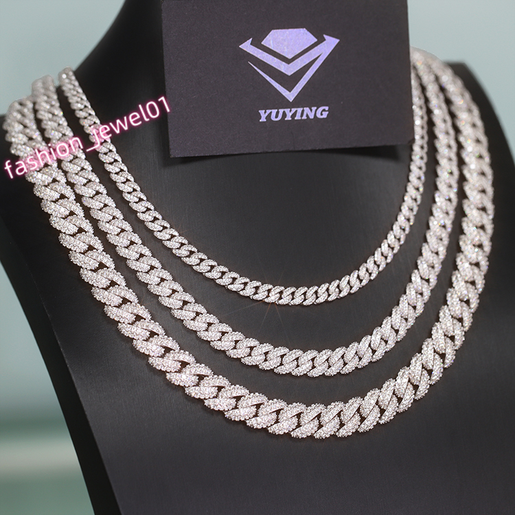 Fast Shipping Moissanite Diamond Hip Hop Jewelry 925 Sterling Silver 6mm 9mm 13mm Iced Out 2rows Cuban Link Chain Men Necklace