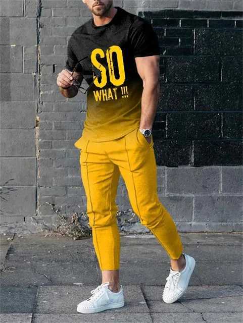 Fashion casual striped 3D printed mens sportswear set short sleeved T-shirt pants 2-piece set oversized floral mens clothingXJ250412