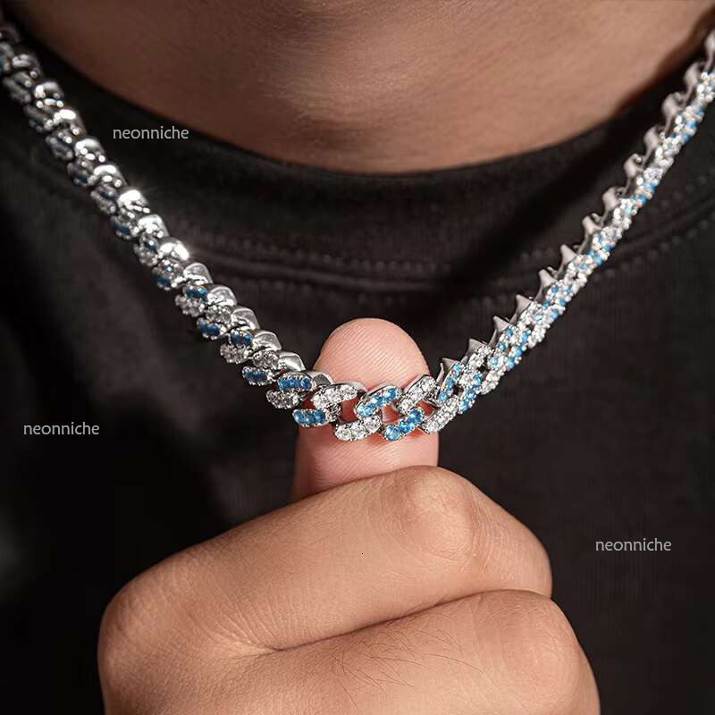 Fashion 12mm Hip Hop Sier Iced Out Chain Tow Color Moissanite Dia Fine Jewelry VVS Quality Cuban Necklace Men's