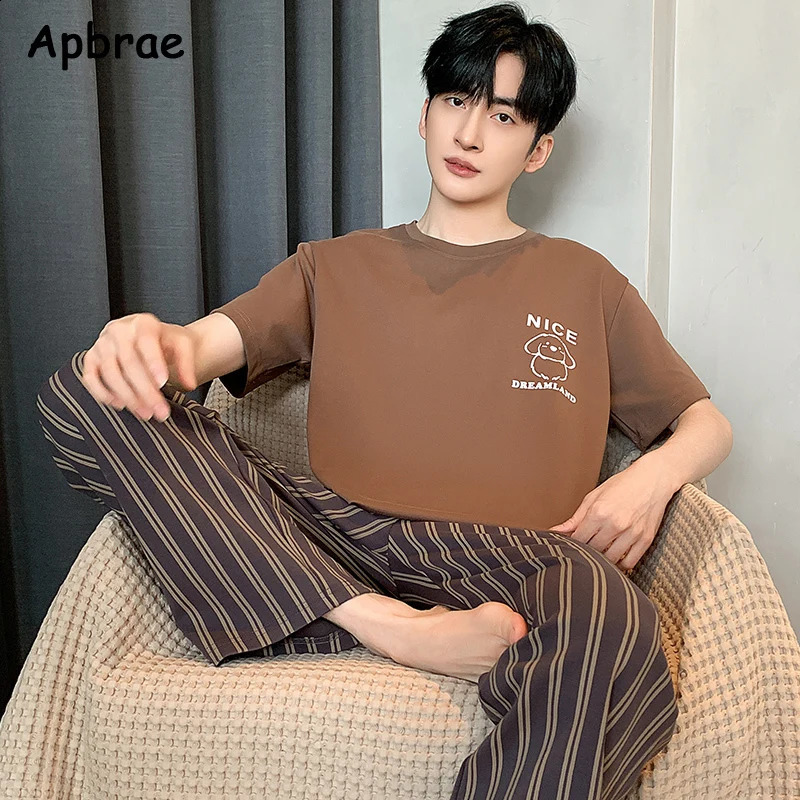 Spring and Autumn Mens Pajamas Soft Short sleeved Pants Pajama Set Plus Size L-3XL Mens Pajamas O-neck Mens Pajamas 250411